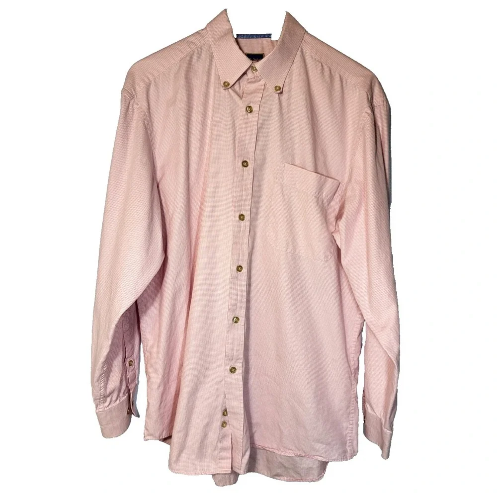 T. Harris London Pink White Herringbone Button‎ Down Shirt Pocket Size Large